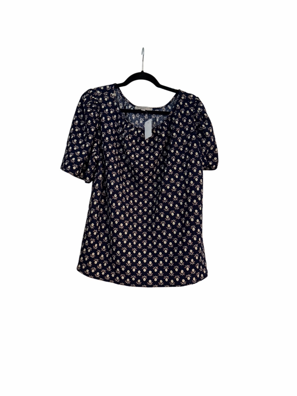Loft NWT Womens Navy Floral Short-Sleeve Blouse-XL